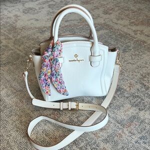 Nanette Lepore White Handbag with Colorful Scarf